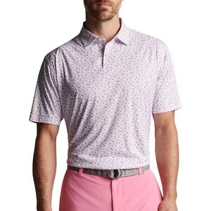 Peter Millar Men’s Featherweight UPF 50+ Crab Print Pink Polo Shirt XXL EUC Golf